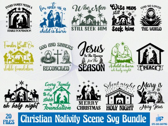 Christian Nativity Scene Svg Bundle for T-Shirt Designs and Graphics